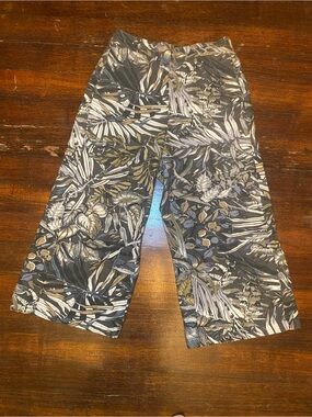 EUC 100% Cotton Luna Karina Masana Tropical Leaf Print Wide Leg Pull On Pants